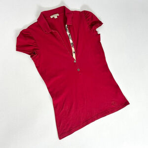 y2k red Burberry button up polo with signature plaid